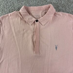 AllSaints Brace SS Polo Mens M Pink  Ramskull Streetwear Casual Luxury Designer